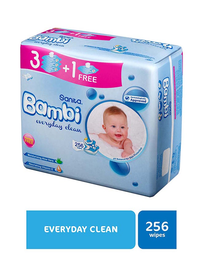 Baby Wet Wipes, 256 Count (3+1 Free) - Moisturizing Aloe Vera, Nourishing Vitamin E, Paraben Free