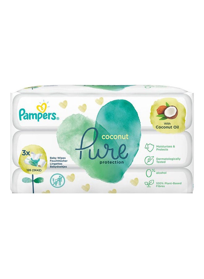 Pure Baby Wipes With Coconut Oil 42 Wipes, Pack Of 3, 3x42, 126 Count