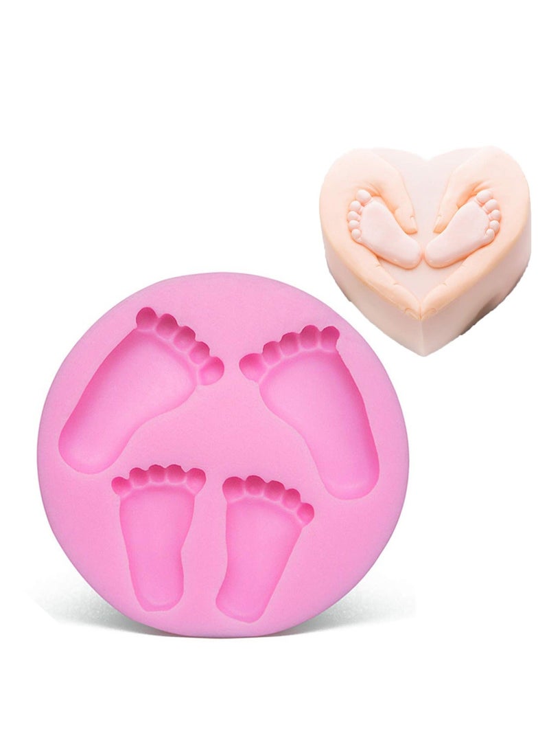 Food Grade Safety Non Stick-Flexible Silicone 3D Baby Foot Fondant Mold Baby Shower Cake Topper Decoration DIY Baking Mould for Sugarcraft Cake Chocolate, Crafting Decoration Pudding Handmade