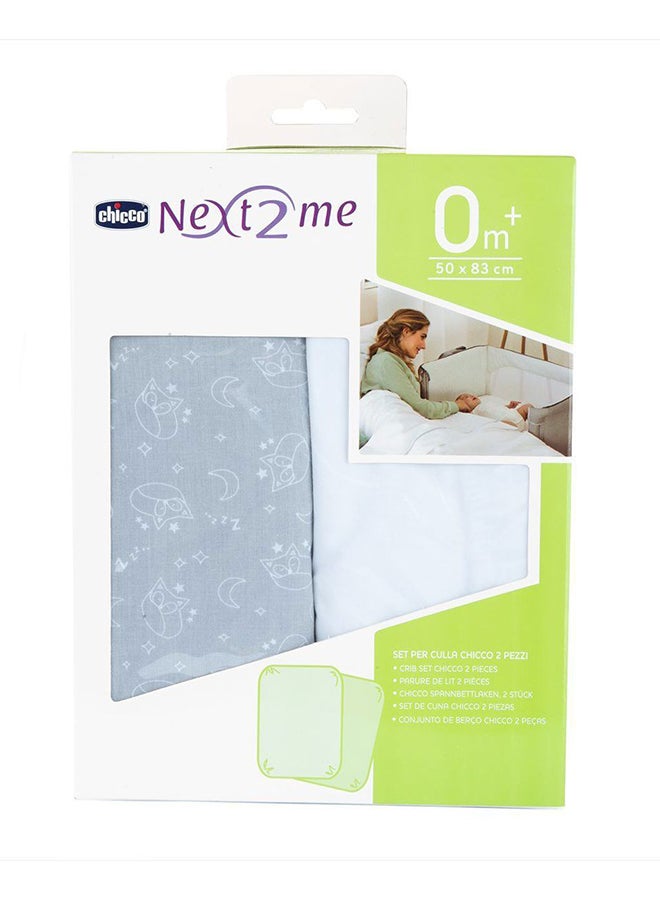 Crib Set 2 Fitted Sheets For Next2Me Air / Magic, Grey Fox