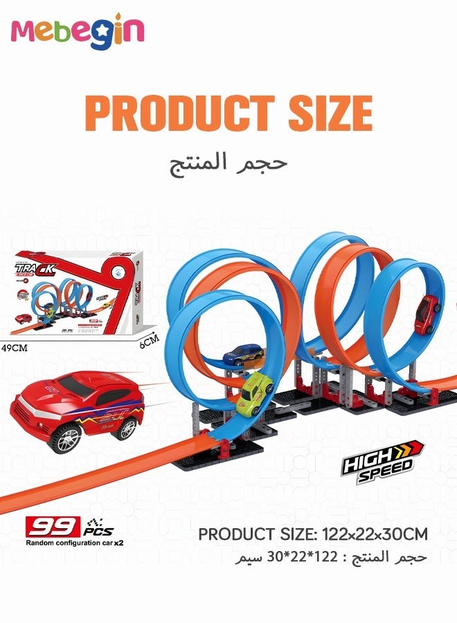 99 PCS Building Blocks for Racing Cars, Race Tracks Toys Set, Pull Back Track Racing Car Track Set with Wide Track Loop and Slam Launcher, Fun Tracks Game, STEM Educational Components, Designed for Multi-car Play, Gift for Kids Aged 3+