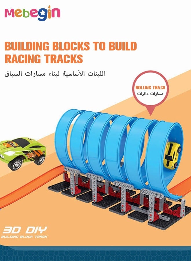 99 PCS Building Blocks for Racing Cars, Race Tracks Toys Set, Pull Back Track Racing Car Track Set with Wide Track Loop and Slam Launcher, Fun Tracks Game, STEM Educational Components, Designed for Multi-car Play, Gift for Kids Aged 3+