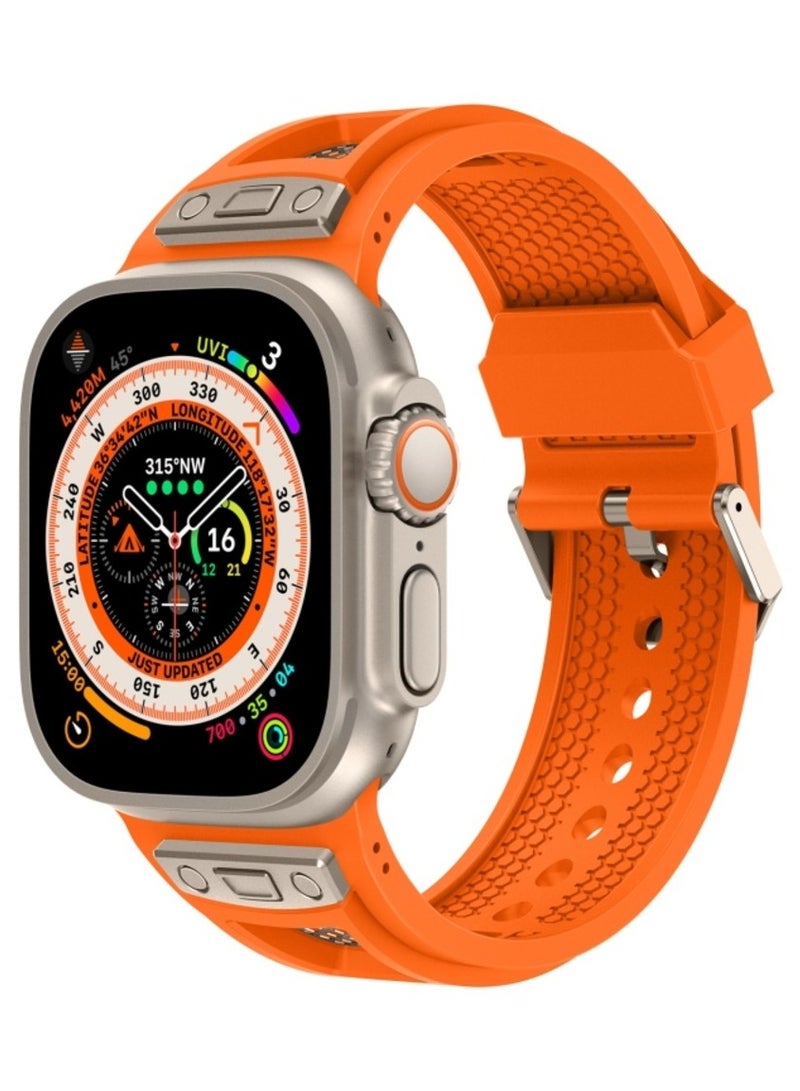 Luxury Sport Durable Rugged Watch Band Designed for Apple Watch Ultra 1/2 49mm 45mm 44mm 42mm, Soft Silicone Strap with Mesh TPU and Stainless Steel Buckle for iwatch Series 9 8 7 6 5 4 3 2 1 SE