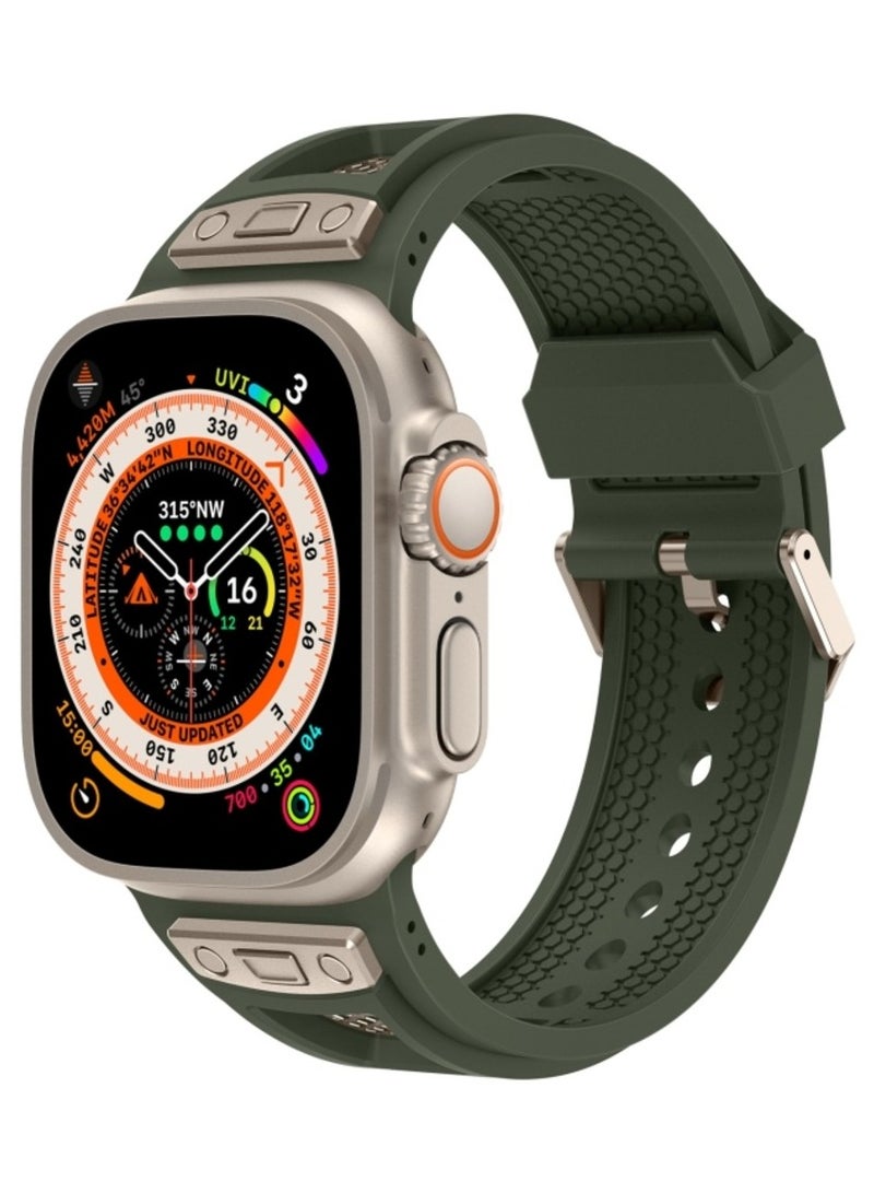 Luxury Sport Durable Rugged Watch Band Designed for Apple Watch Ultra 1/2 49mm 45mm 44mm 42mm, Soft Silicone Strap with Mesh TPU and Stainless Steel Buckle for iwatch Series 9 8 7 6 5 4 3 2 1 SE