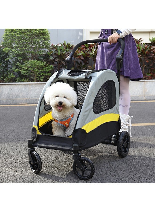 Wisfor Medium Dog Stroller Buggy: 4 Strong Wheels Heavy Duty Pet Pram Doggy Pushchair with Brakes Back Front Door for Small Dogs and Cats Loads up to 20kg