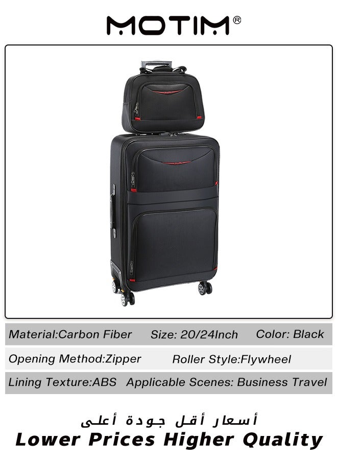 2-piece set Hardside spinner Luggage 20/24/28 inch Wear-resistant Oxford Material Travel Luggage Set Suitcase Black