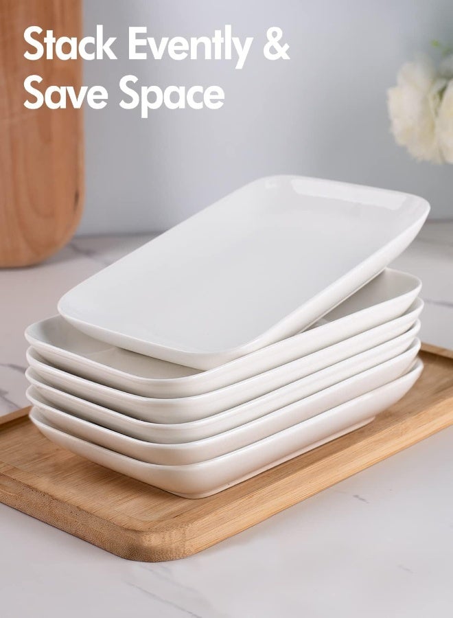 Delling 8 In Ultralight Porcelain Serving Platter/Plates, Fillet Small Serving Dishes For Fruit, Salad, Dessert And More [Microwave Oven And Dishwasher Safe] - Set Of 6, White