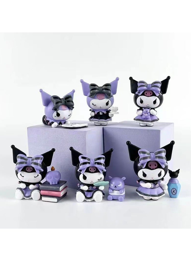6-Piece Sanrio Kuromi Action Figure Cartoon Figure Toy Collection Set Suitable for Car and Table Decoration