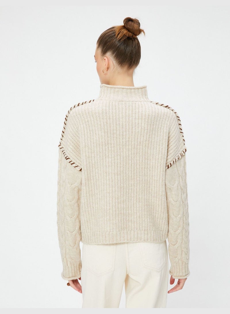 Stand-Up Neck Sweater Rhombus Textured Soft Touch