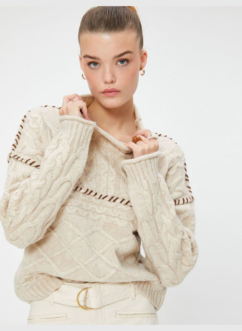 Stand-Up Neck Sweater Rhombus Textured Soft Touch