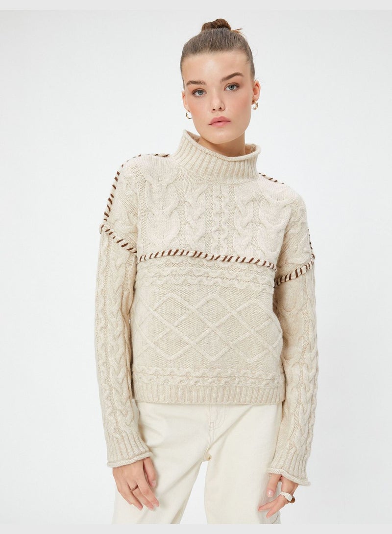 Stand-Up Neck Sweater Rhombus Textured Soft Touch