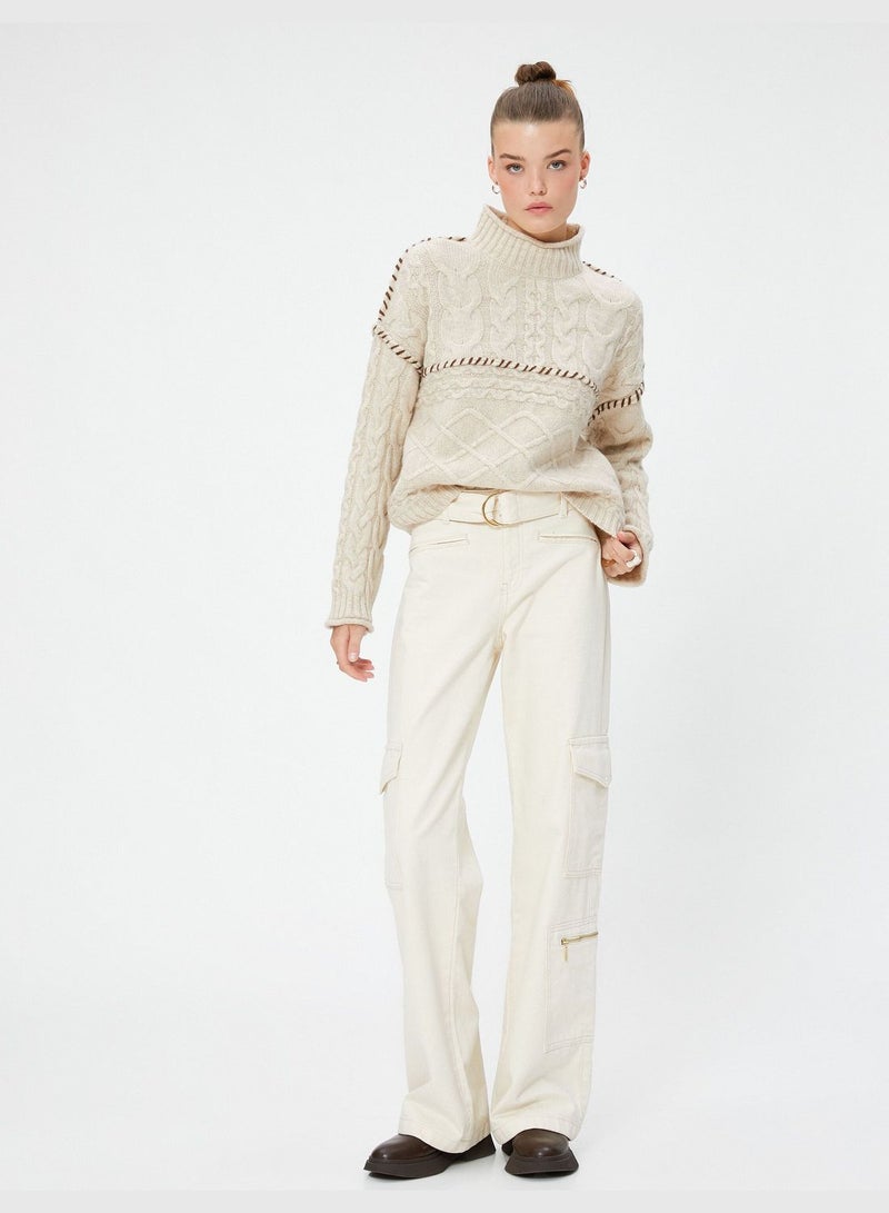 Stand-Up Neck Sweater Rhombus Textured Soft Touch