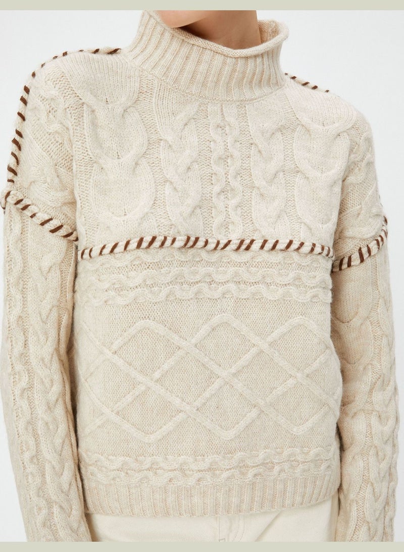 Stand-Up Neck Sweater Rhombus Textured Soft Touch