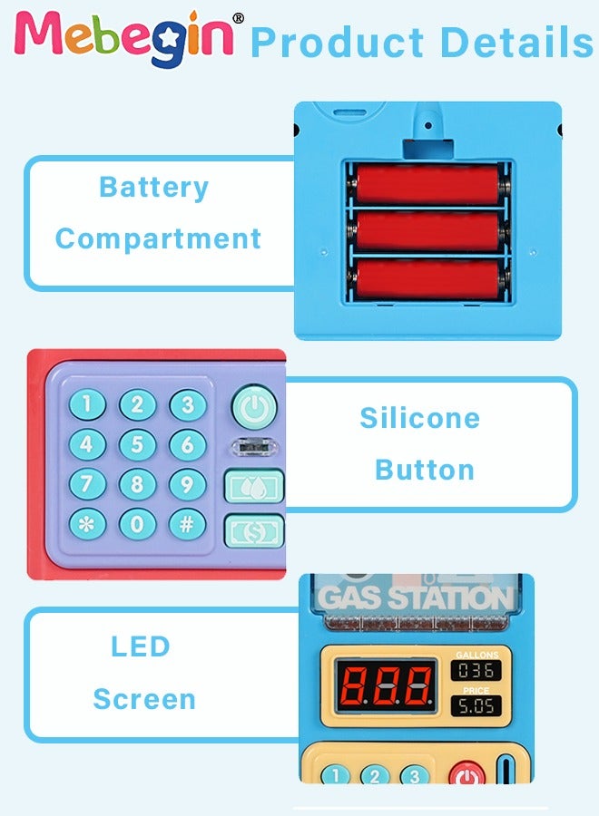 Swipeable Card Gas Station Role Play Sound and Light Toys Gas Station Pretend Toy with 10 Children's Songs Simulation Refueling LED Display Toy Best Gifts for Kids Early Educational