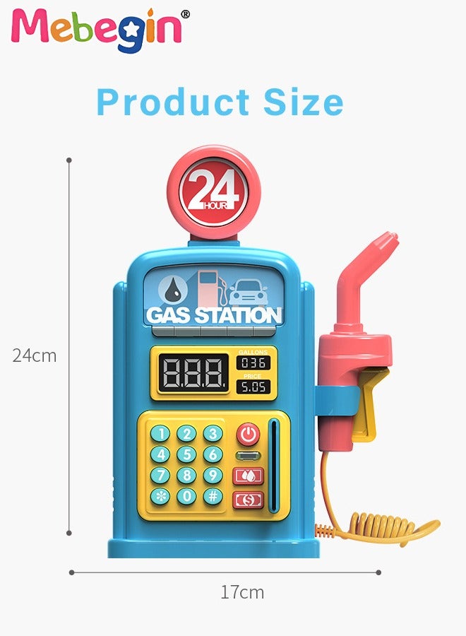 Swipeable Card Gas Station Role Play Sound and Light Toys Gas Station Pretend Toy with 10 Children's Songs Simulation Refueling LED Display Toy Best Gifts for Kids Early Educational