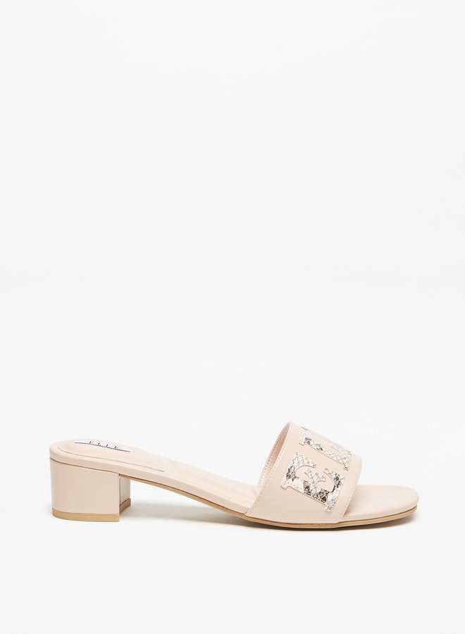 Women's Logo Detail Slip-On Sandals with Block Heels