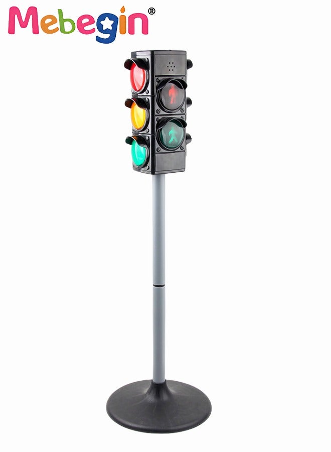 Height Adjustable Simulated Traffic Lights Lamp with Base Sound Light Early Education Toy Crosswalk Signal for Pretend Play