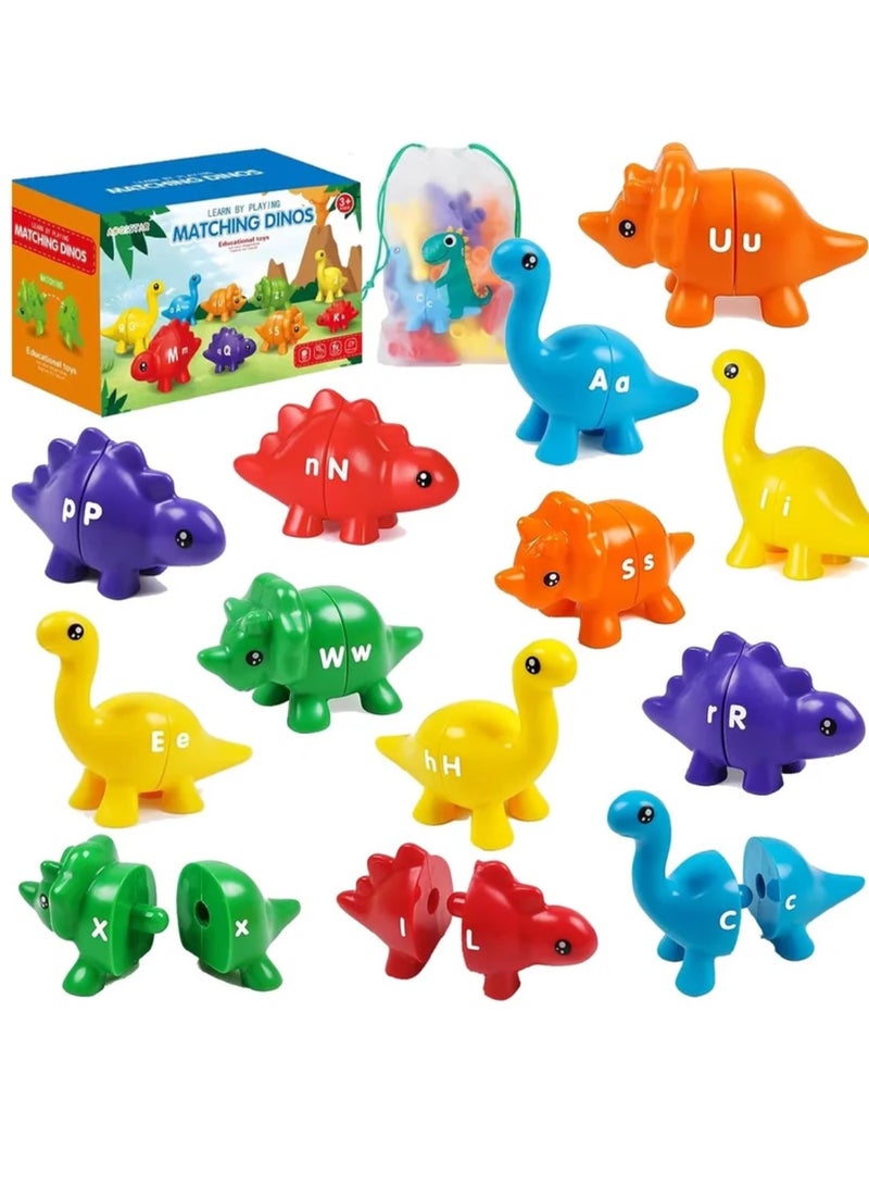 Alphabet Learning Matching Dinosaur Toys 13pcs Double-Sided ABC Letters Match Sorting Toy Fine Motor Skills Educational Montessori Toys for Kids Aged 3+