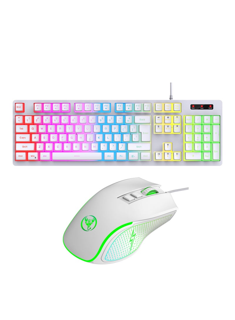 Gaming membrane keyboard pudding keycap wired RGB backlight mechanical feel computer keyboard with Wired Gaming Mouse With Light white