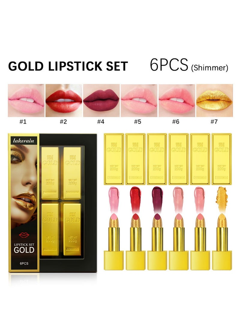 Long-lasting, Moisturizing and Shiny Golden Lipstick Set of 6 pieces 3.5g*6