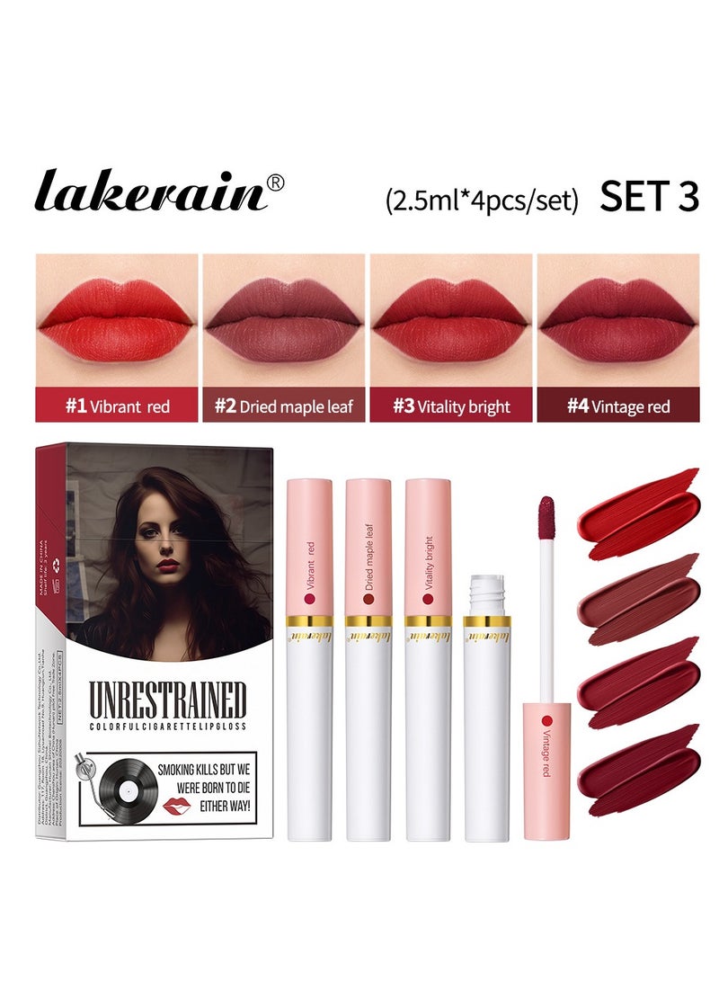 Long Lasting Color Velvet Matte Lip Gloss Lipstick 4 pack 2.5ml*4
