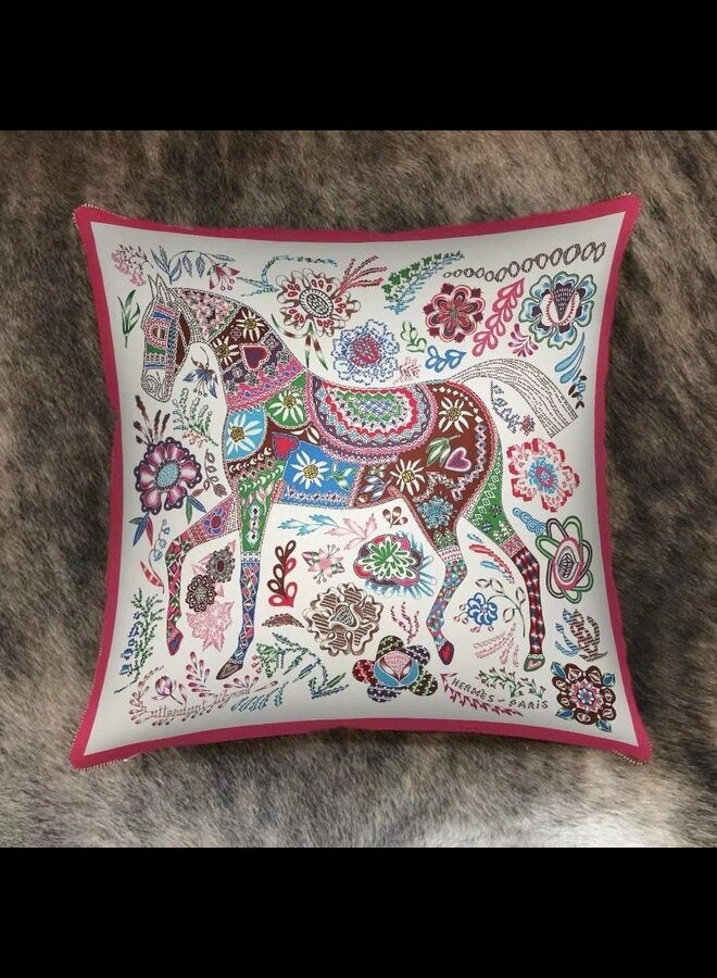 New Design Velvet Cushion Cover,  Inspired Horse Printed Decorative Pillow, Vintage Home Décor Throw Pillow Cover, 50 x 50 CM