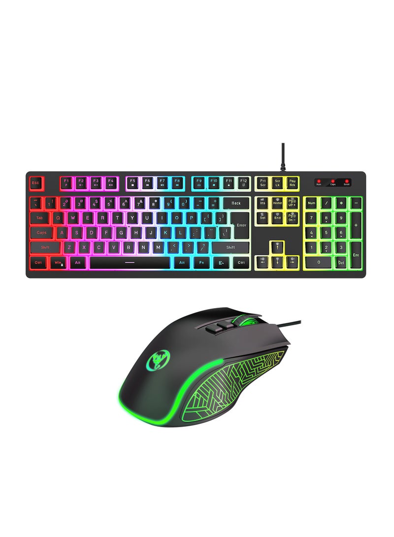 Gaming membrane keyboard pudding keycap wired RGB backlight mechanical feel computer keyboard with Wired Gaming Mouse With Light