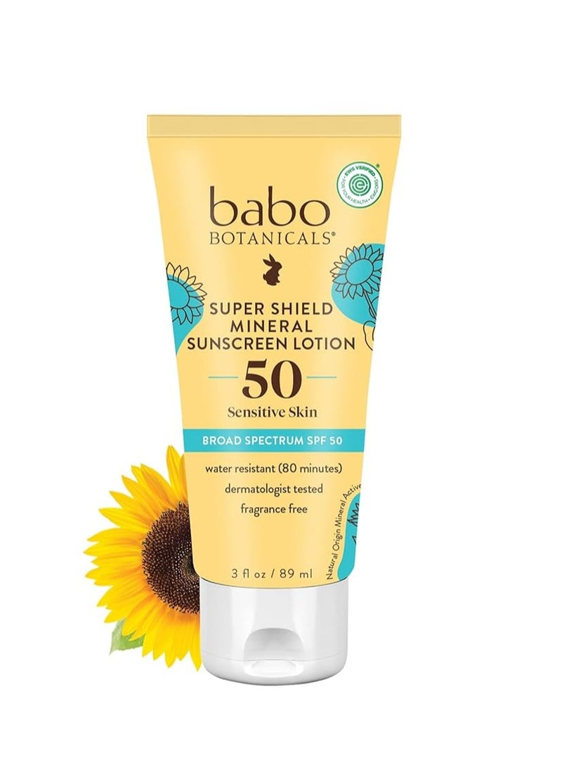 Babo Botanicals Sheer Mineral Sunscreen Lotion SPF 50 - Natural Zinc Oxide - Extra Sensitive Skin - Lightweight - Water Resistant - Fragrance-Free - EWG Verified- Sheer application