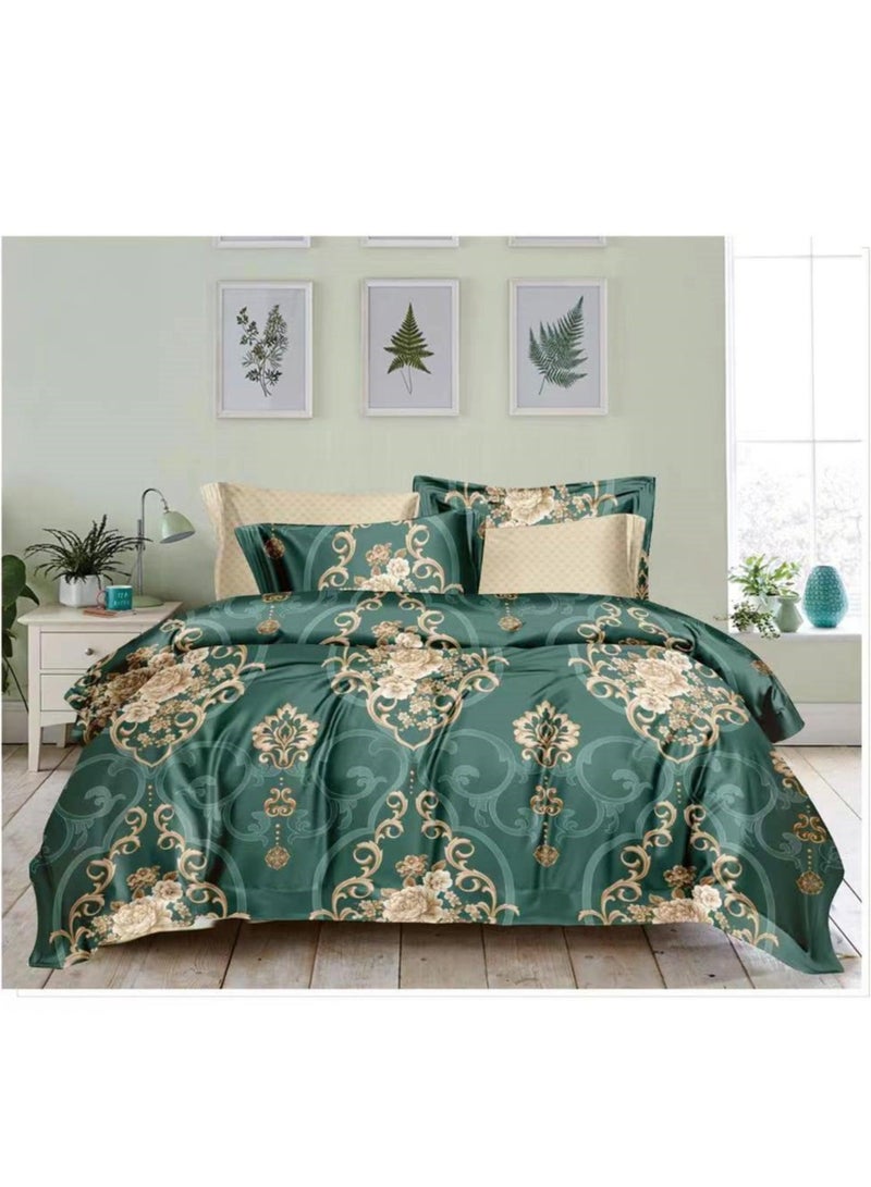 Printed King Size 6 Piece Duvet Cover Set Modern floral and petals Print Bedding Set- Quilt Cover Set Cotton + Polyester