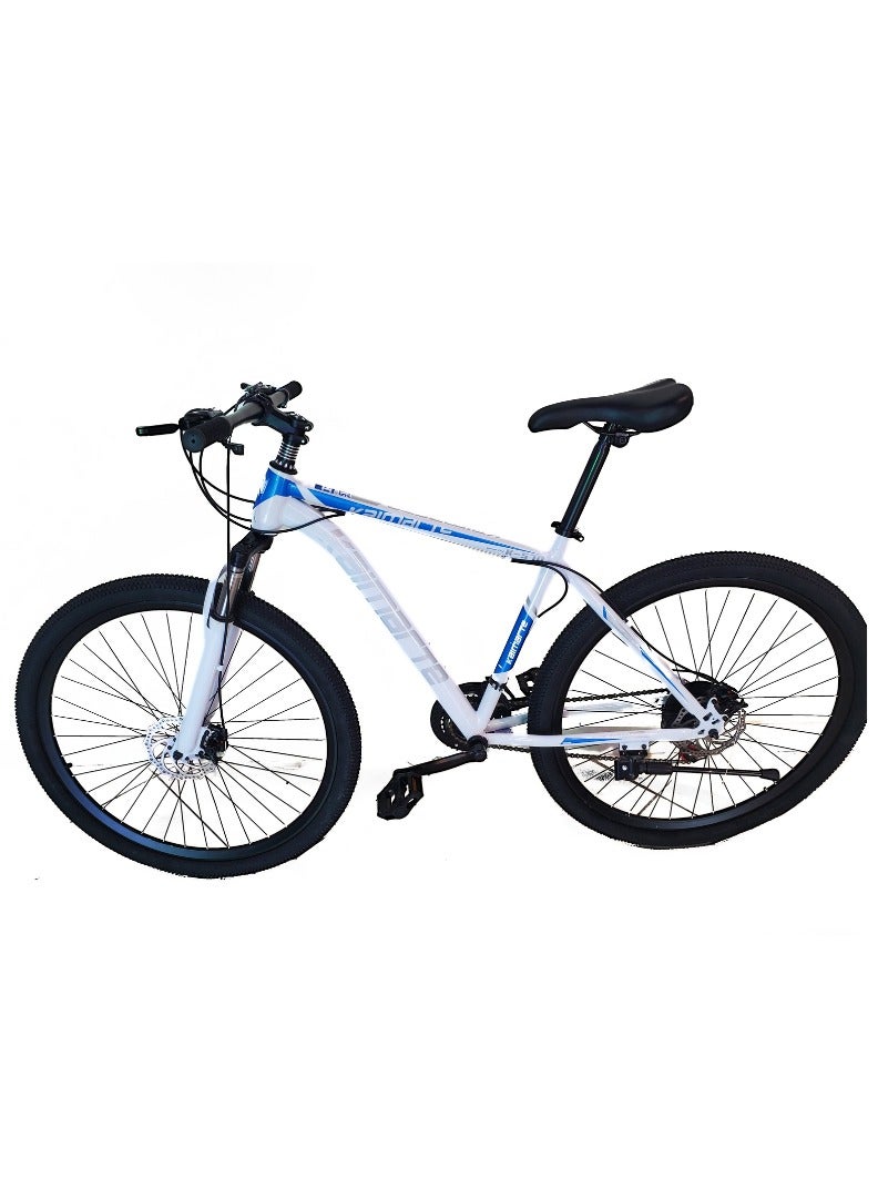Mountain bike, 27.5 inches, 21 speed, frame Carbon Steel, White/Blue, Dual Dic Brake, Front Suspension