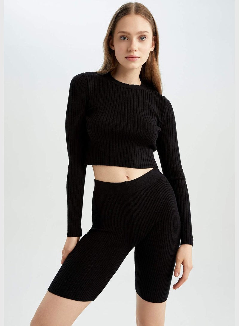 Relaxed Fit Long Sleeve High Neck Cropped Knit Sweater