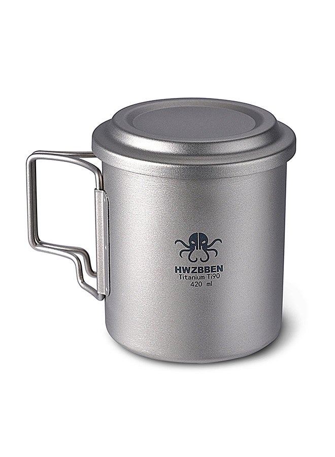 Titanium Tea Cup with Folding Handle Outdoor Camping Tea Maker Mug with Tea Strainer 420ml