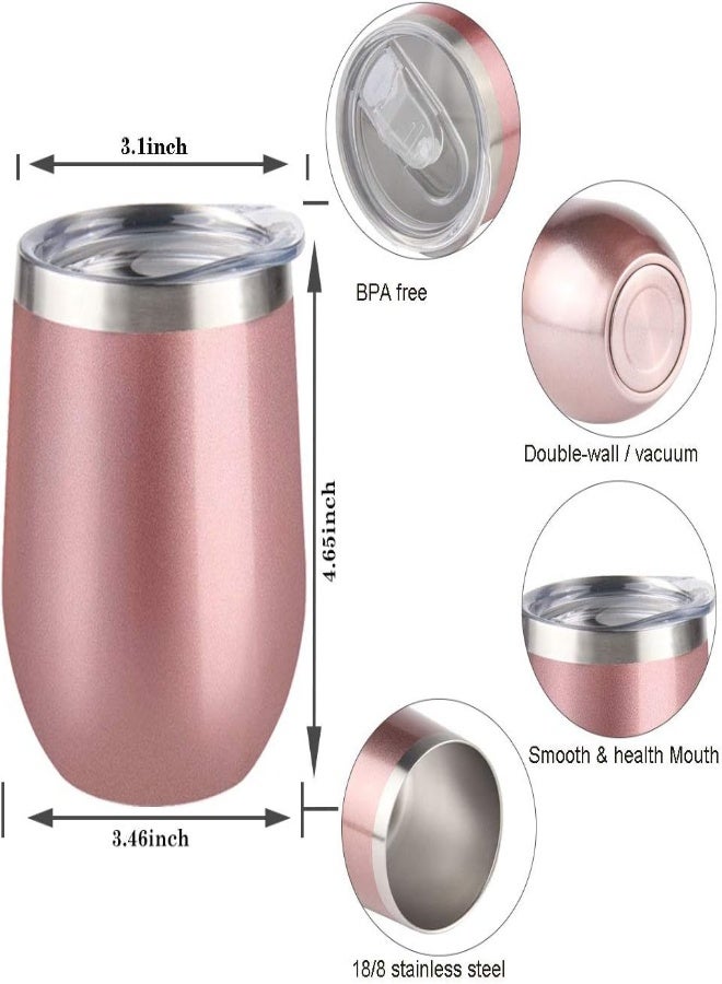 Sivaphe Travel Coffee Mugs Stainless Steel Wineglasses With Lid Double-Wall Insulated Drinking Cups For Women (12 Oz Rosegold)