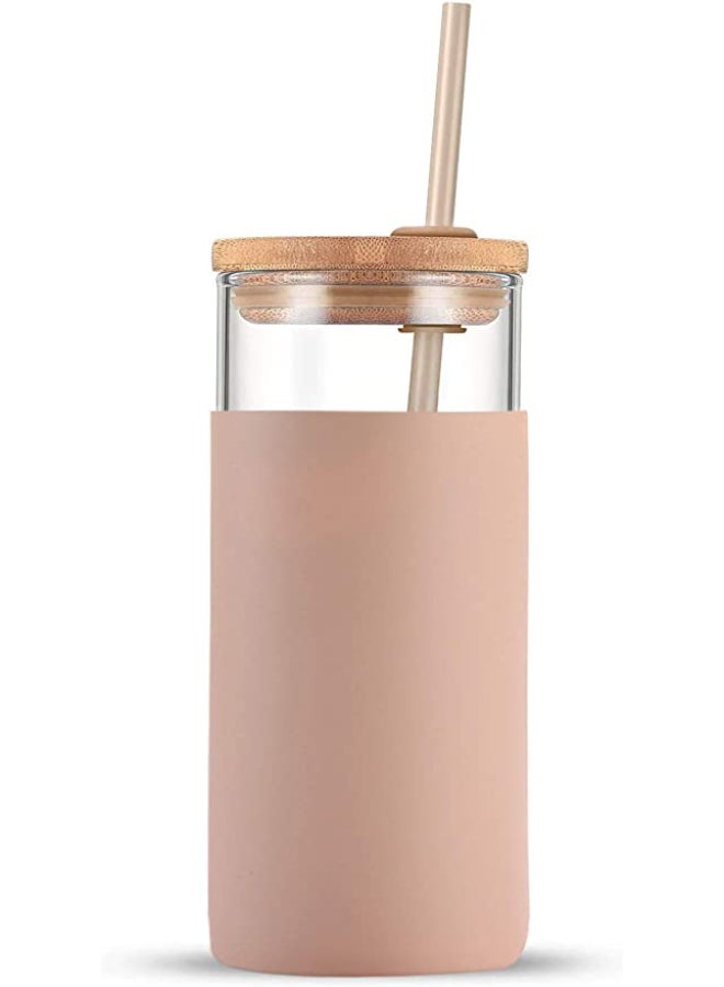 480ml Glass Tumbler Glass Water Bottle Straw Silicone Protective Sleeve Bamboo Lid BPA Free