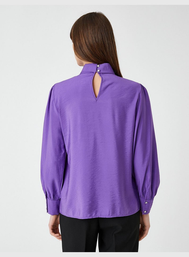 Long Sleeve Neck Detail Satin Blouse