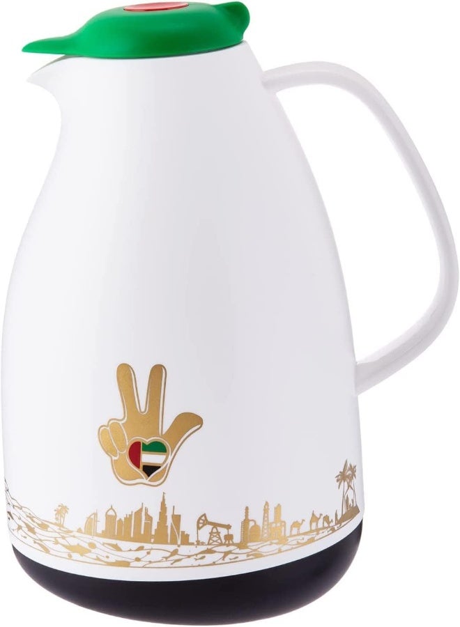 Akdc Springfield Vacuum Flask 1 Liter, Uae United Arab Emirates National Day Special Design Flag Color Collections Double Wall Heat Insulated Thermos Home Kitchen Décor (Green)