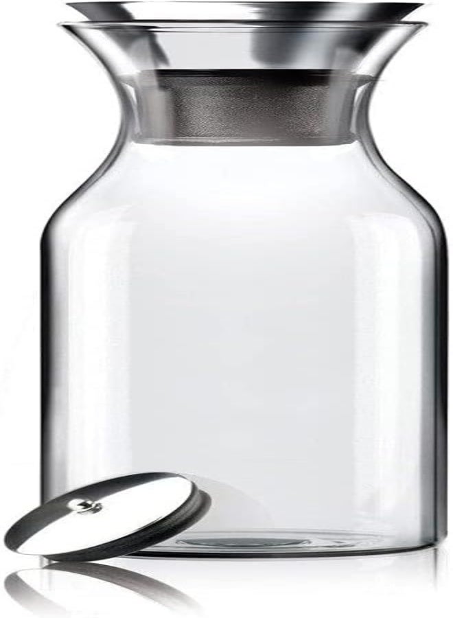 The White Shop Drip-Free Carafe With Stainless Steel Flip-Top Lid, Hot And Cold Glass Water Pitcher, Coffee, Iced Tea, Beverage Decanting (1000Ml(Style 2)) (1000Ml-Style1)