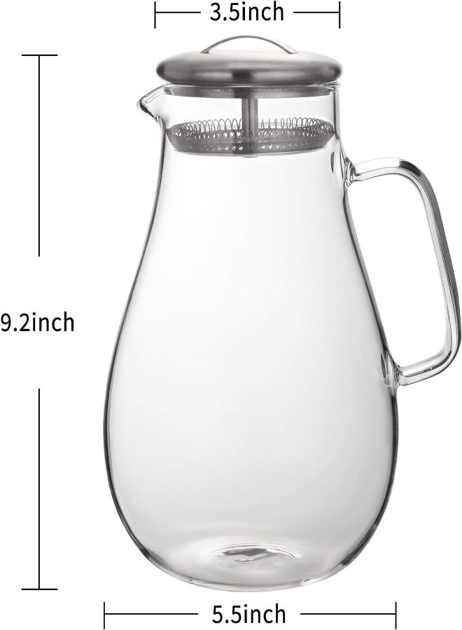 Hiware 64 Ounces Glass Pitcher With Stainless Steel Lid, Water Carafe With Handle, Good Beverage Pitcher For Homemade Juice And Iced Tea