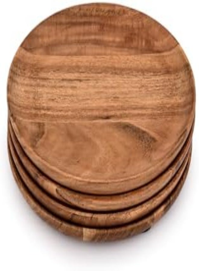 Samhita Acacia Wood Round Wood Plates Set Of 4, Easy Cleaning And Lightweight For Dishes Snack, Dessert.(7