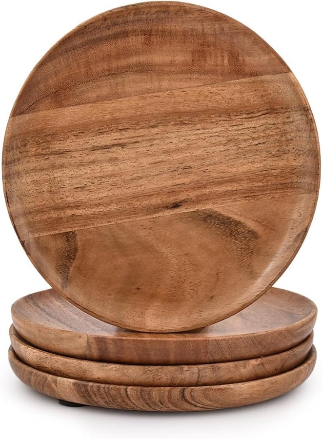 Samhita Acacia Wood Round Wood Plates Set Of 4, Easy Cleaning And Lightweight For Dishes Snack, Dessert.(7