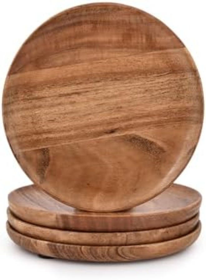 Samhita Acacia Wood Round Wood Plates Set Of 4, Easy Cleaning And Lightweight For Dishes Snack, Dessert.(7