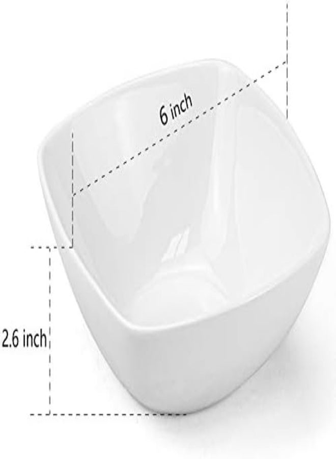 Foraineam Porcelain Square Cereal Bowls 20 Ounces Soup Pasta White Serving Bowl For Dinner, Dessert, Salad, Fruit, Small Side Dishes, Set Of 6