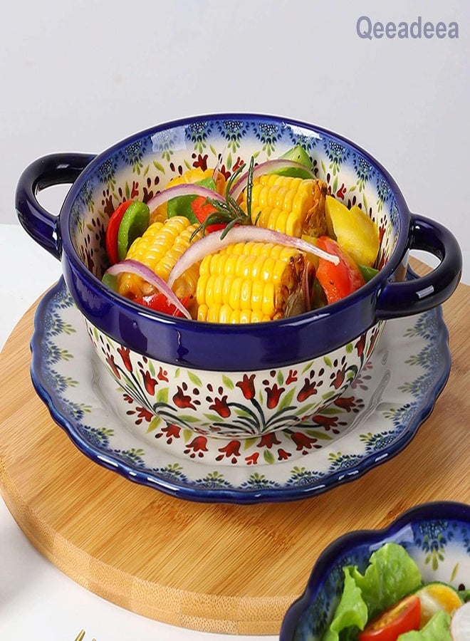 Qeeadeea Ceramic Bowl With Handle, Ramen Bowl Ceramic 25Oz, Pho Bowls Large, Soup Bowl Microwave Safe, Udon Noodle Bowl-Tulip-700Ml, 25Oz