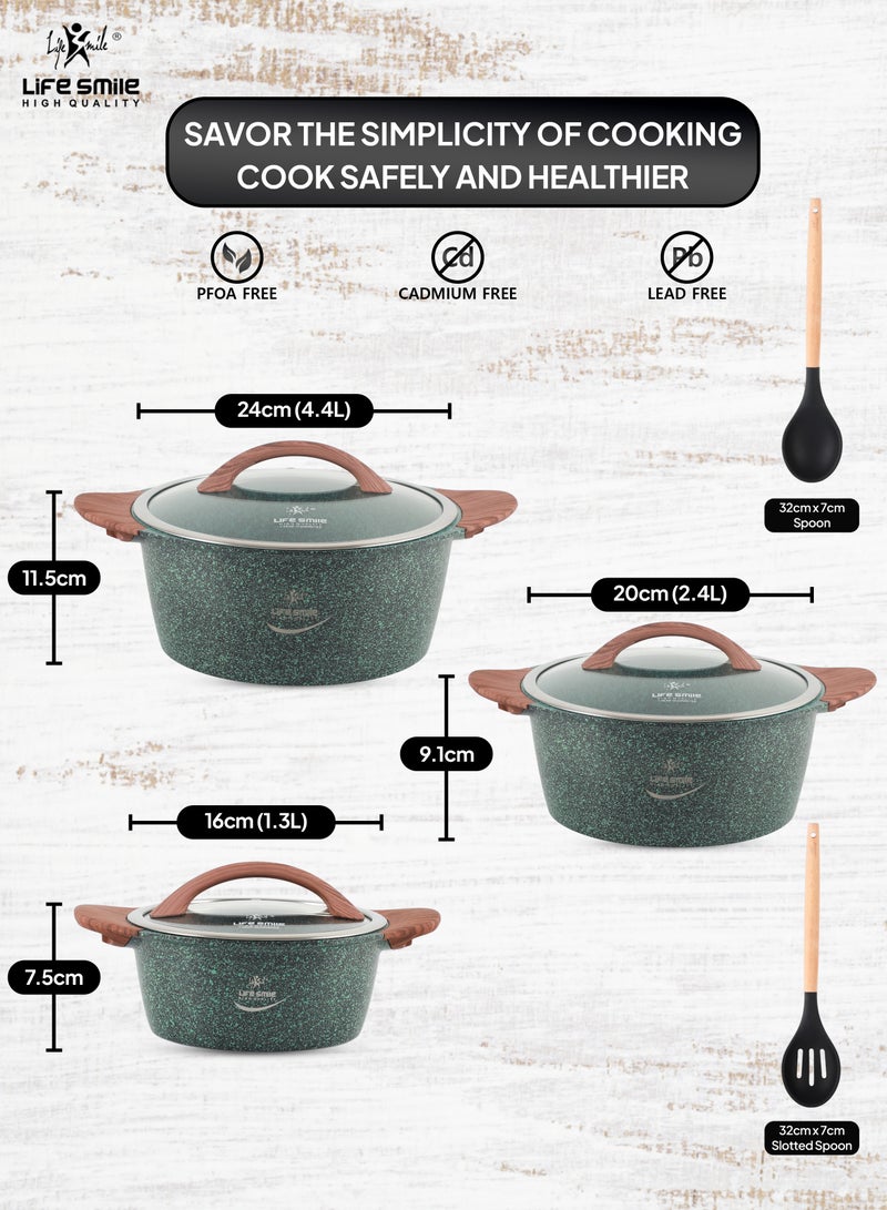 Cookware Set 8 pieces - Cooking Pots and Pans set Induction Bottom  - Granite Non Stick Coating Die Cast aluminum Casserole Set include Casseroles And Silicone Utensils & Wooden Turner