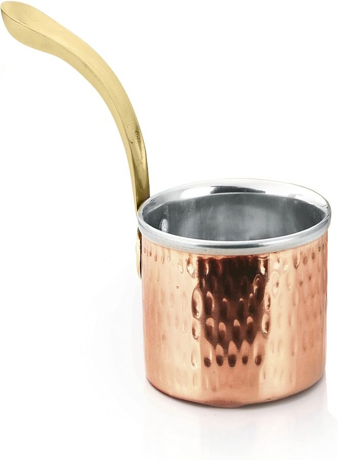Kedge 3 Por Pure Copper Hammered Heavy Saucepan With Lid And Brass Handle, 800 Ml Capacity