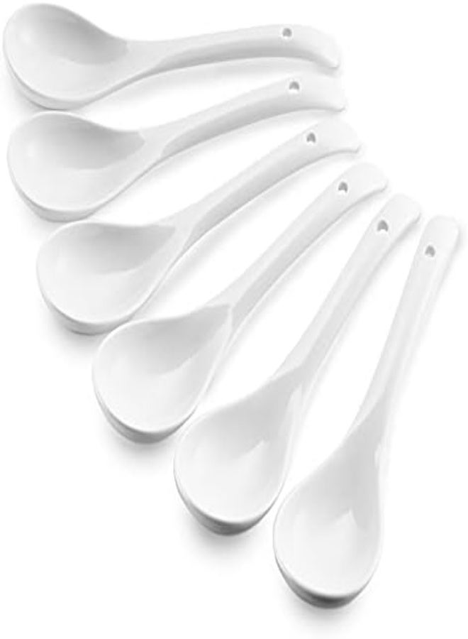 Lifver Asian Soup Spoons Set With Long Handle,7.8 Inch Ceramic Chinese Soup Spoons,White Japanese Spoon For Cereal Curry Stews Ramen Pho Wonton Dumpling Miso, Set Of 6