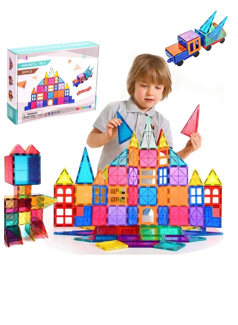 120Pcs Magnet Toys Kids Magnetic Building Tiles, 3D Blocks Preschool Sets Educational for Toddlers Boys and Girls