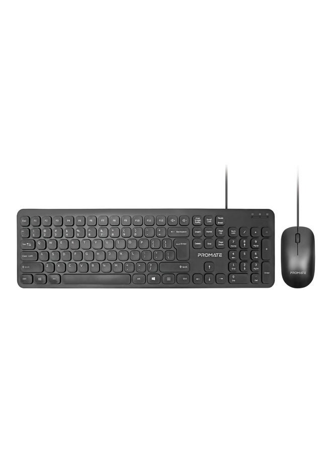 Wired Keyboard with 1200 DPI Mouse, 106-Keys Quiet, Slim Design and Angled Kickstand, COMBO-KM2.E/A Black