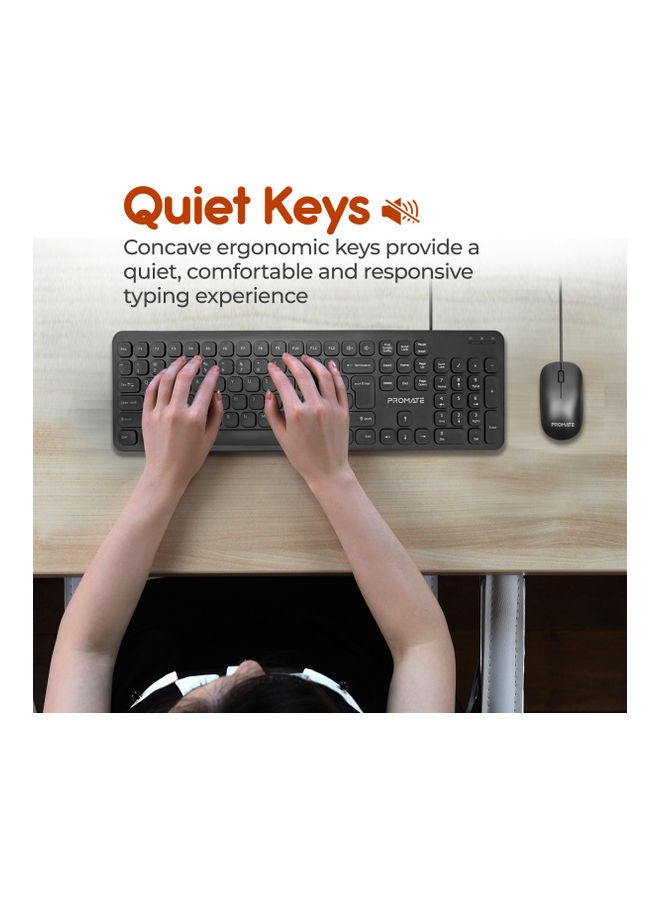 Wired Keyboard with 1200 DPI Mouse, 106-Keys Quiet, Slim Design and Angled Kickstand, COMBO-KM2.E/A Black