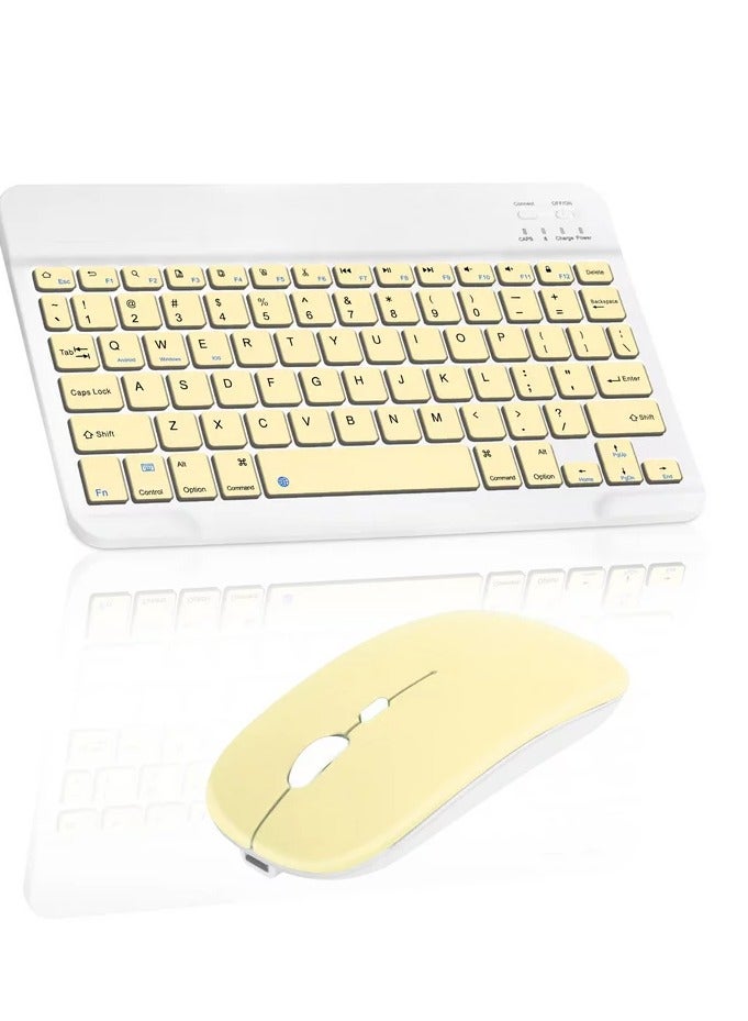 Wireless Keyboard and Mouse Combo Bluetooth Keyboard Mouse Set with Rechargeable Battery Yellow